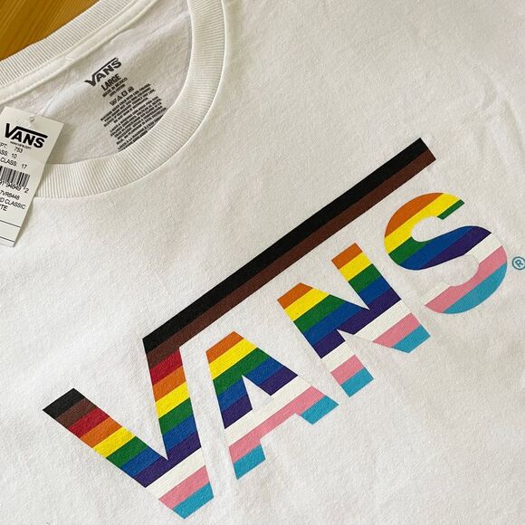 VANS T-Shirt Rainbow Logo Classic White 100% Cotton Unisex Large - Picture 5 of 11